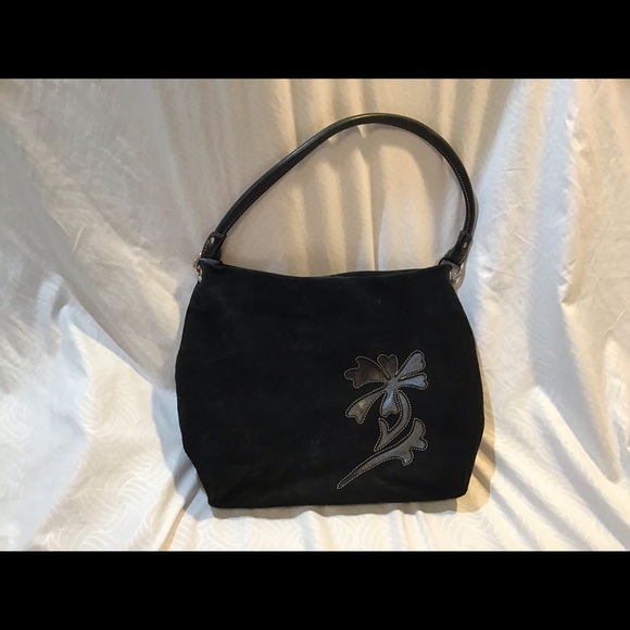Palio black suede, leather flower deco bag, EUC! - Picture 7 of 8